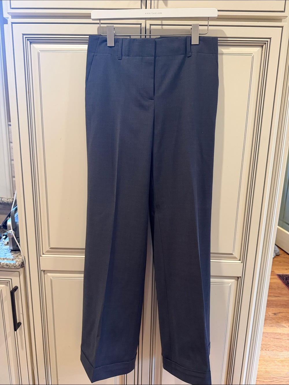 Ann Taylor Navy Charcoal Gray Wide-Leg Trousers with Cuffed Hem